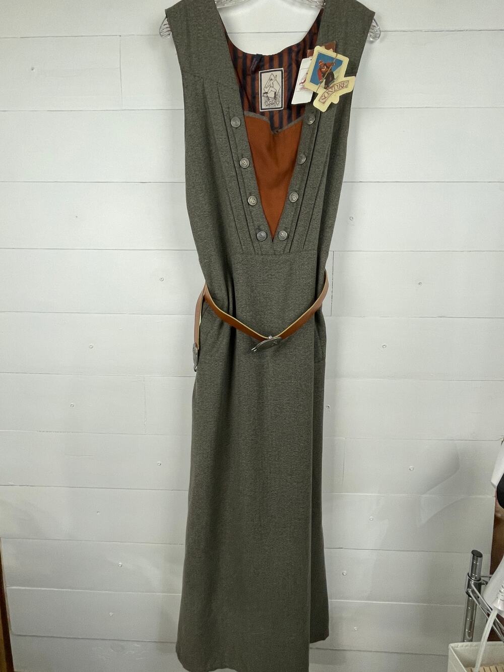 Vtg 90s SONDRE Swix Sprt Norway Wool Elk Leather Festdrakt Jumper Dress Tag 44 L